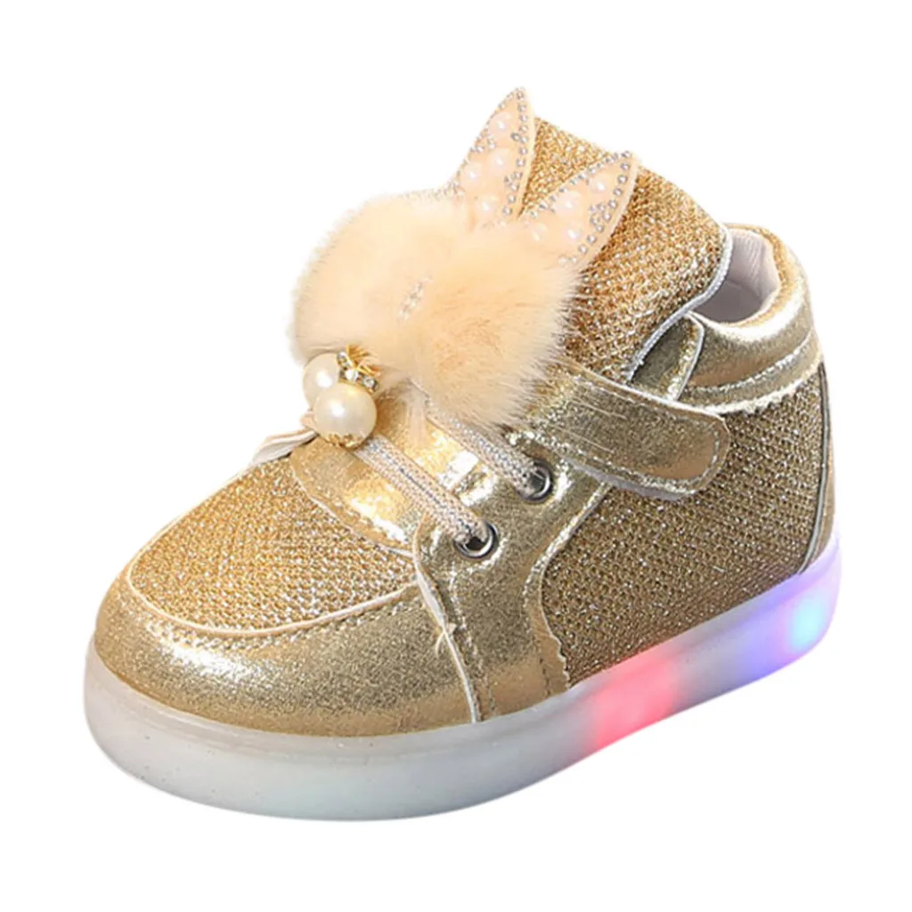 Светодиодный светящийся мультяшный Кролик; обувь для малышей; удобная спортивная обувь для маленьких девочек; кроссовки; светильник; tenis infantil tipsietoes - Цвет: Gold