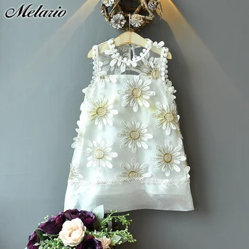 

Melario Girls Dress Children Pure Color Embroidery Flowers Gauze Dress Korean Girl Princess Dresses Girl Kids Dress
