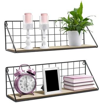 

Floating Shelves Wall Mounted Rustic Wood Storage Set for Picture Frame Collectible Decoration Living Room Bedroom Kitchen 2Pack