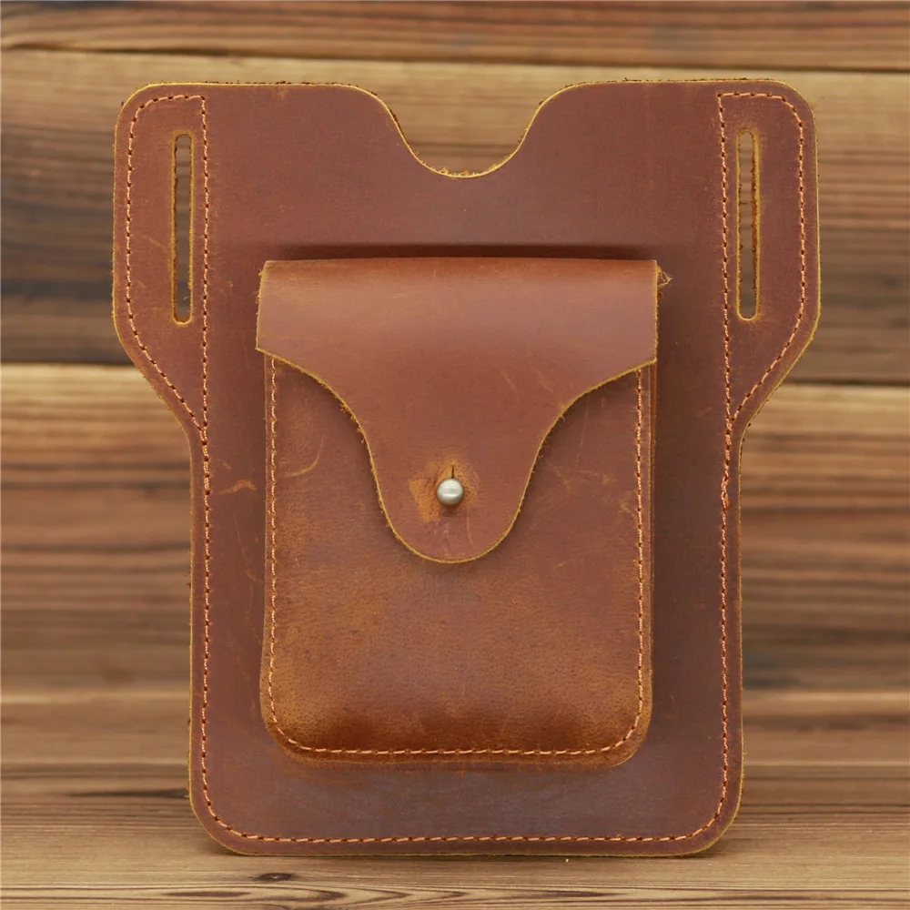 Genuine Leather Cellphone Belt Bag for iPhone 13 Pro Max 6.1