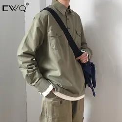 EWQ 2019 Новая мужская Свободная рубашка с длинными рукавами Мужская Весенняя шикарная винтажная Повседневная пуловер рубашка с отложным