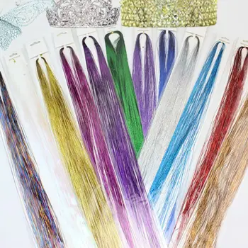 

600pcs Rainbow Color Synthetic Girl Headwear Hair Laser Hair Tinsel False Hair Extension Bling Decoration Glitter Strips Party