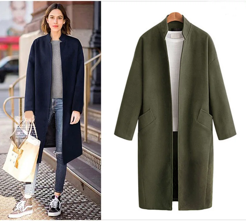 Fashion Casual Long Wool Blend Ladies Coat Solid Slim Women's Jacket Open Stitch Korean Womens Fashion Coat