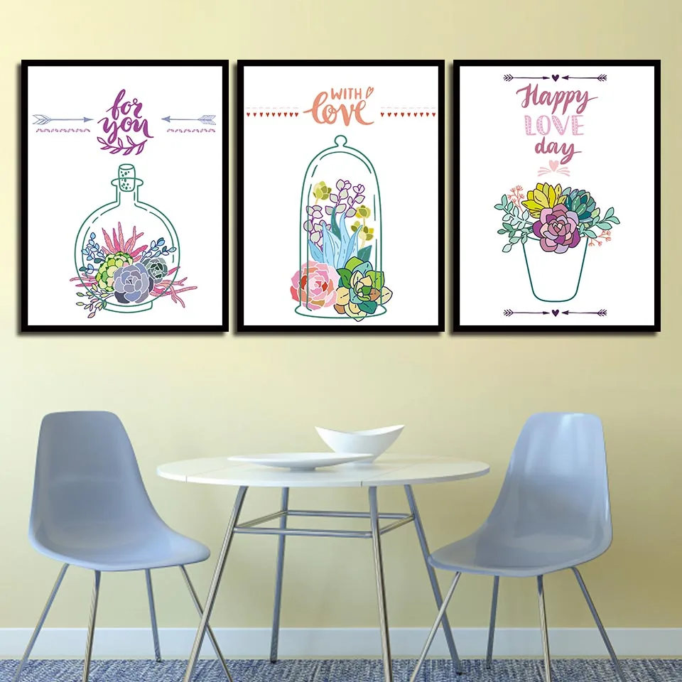 

Abstract flowers in glass containers Nordic Style Wall Art Canvas Print Painting Modern Living Room Decor Picture