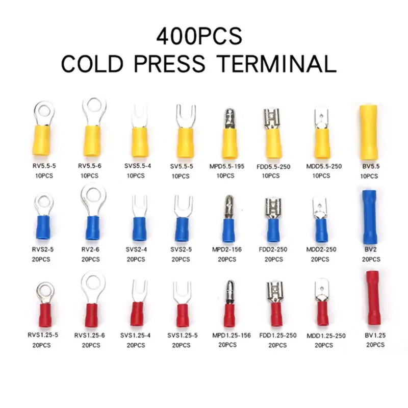 

400 Pcs 24value Assorted Heat Shrink Wire Connector Kit Electrical connectors Insulated Wire Terminals Crimp Ring Butt Spade