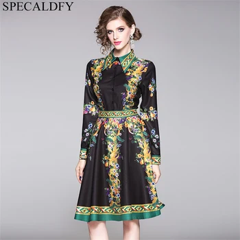 

European Fashion Vintage Dress Designer Runway Dresses 2020 Women Floral Print Elegant Dress Midi-calf Ropa Mujer Robe Femme