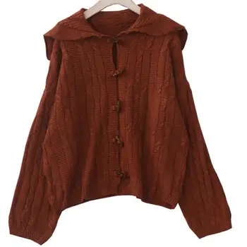 

Autumn winter new college wind horn buckle navy collar thick coat cardigan knit sweater women
