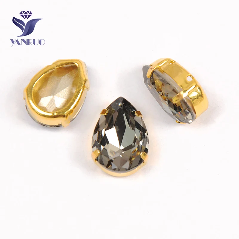 With Gold Claw YANRUO 4320 Drop Black Diamond Glass Crystal DIY Sew On Craft Gems Stones Applique Shoes Dress - Цвет: With Gold Claw