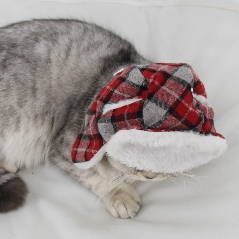 

Puppy Warm Super Soft Winter Caps Pet Festival Costume Christmas Pet Hat Cat Stripe Plaid Hat