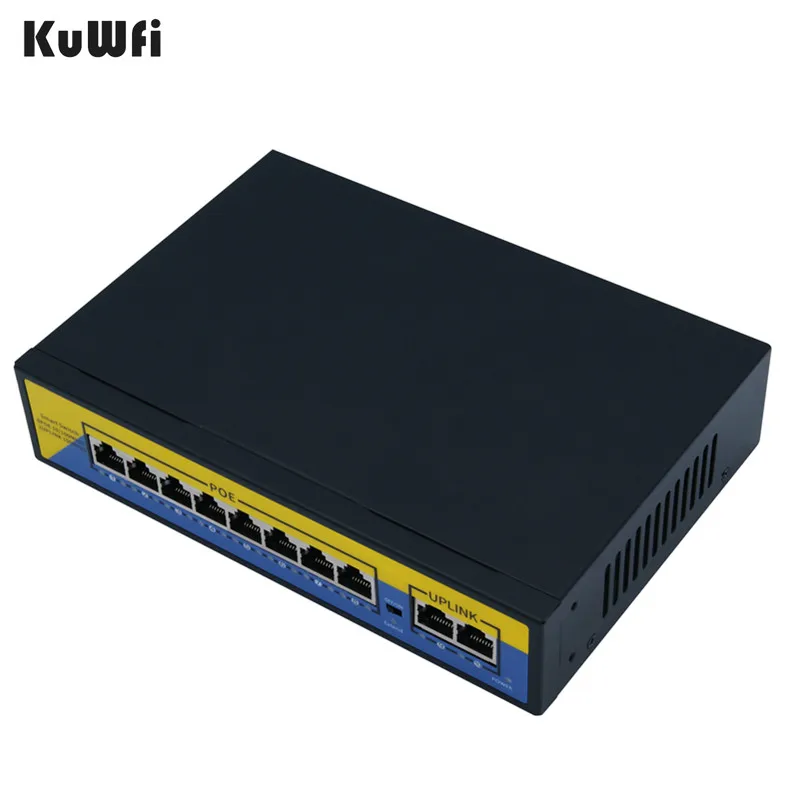Коммутатор POE 100/1000 Мбит/с Ethernet коммутатор 10 портов 48 В гигабитный коммутатор RJ45 концентратор 8 портов POE+ 2 порта связи расстояние 10-50 м
