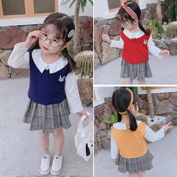 

Spring long-sleeve 2-6 years old girl baby new casual student wind dress suit trend fashion princess baby three-piece suit