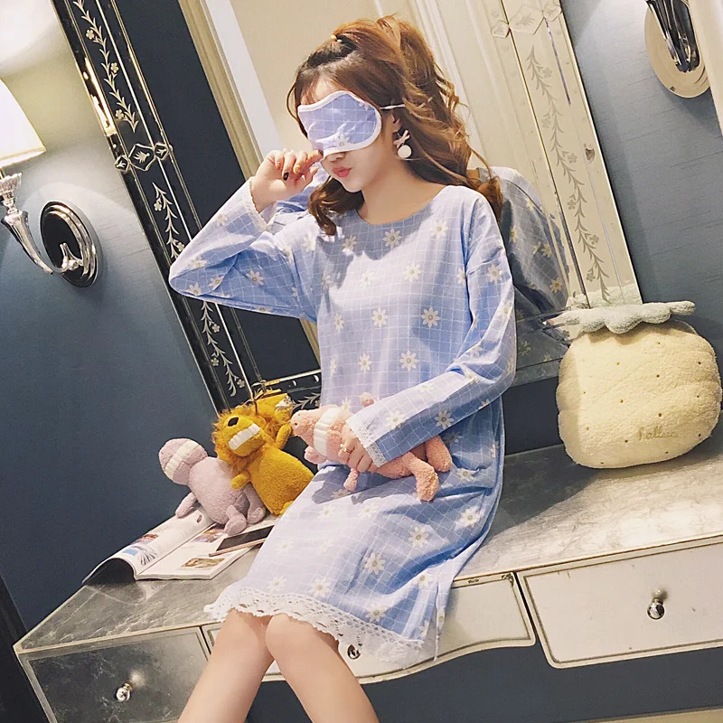 Good Quality Autumn Winter Warm Full Cotton Nightgown Home Wear Lovely Nightgowns for Women Loose Girl Sleepwear Nightgown