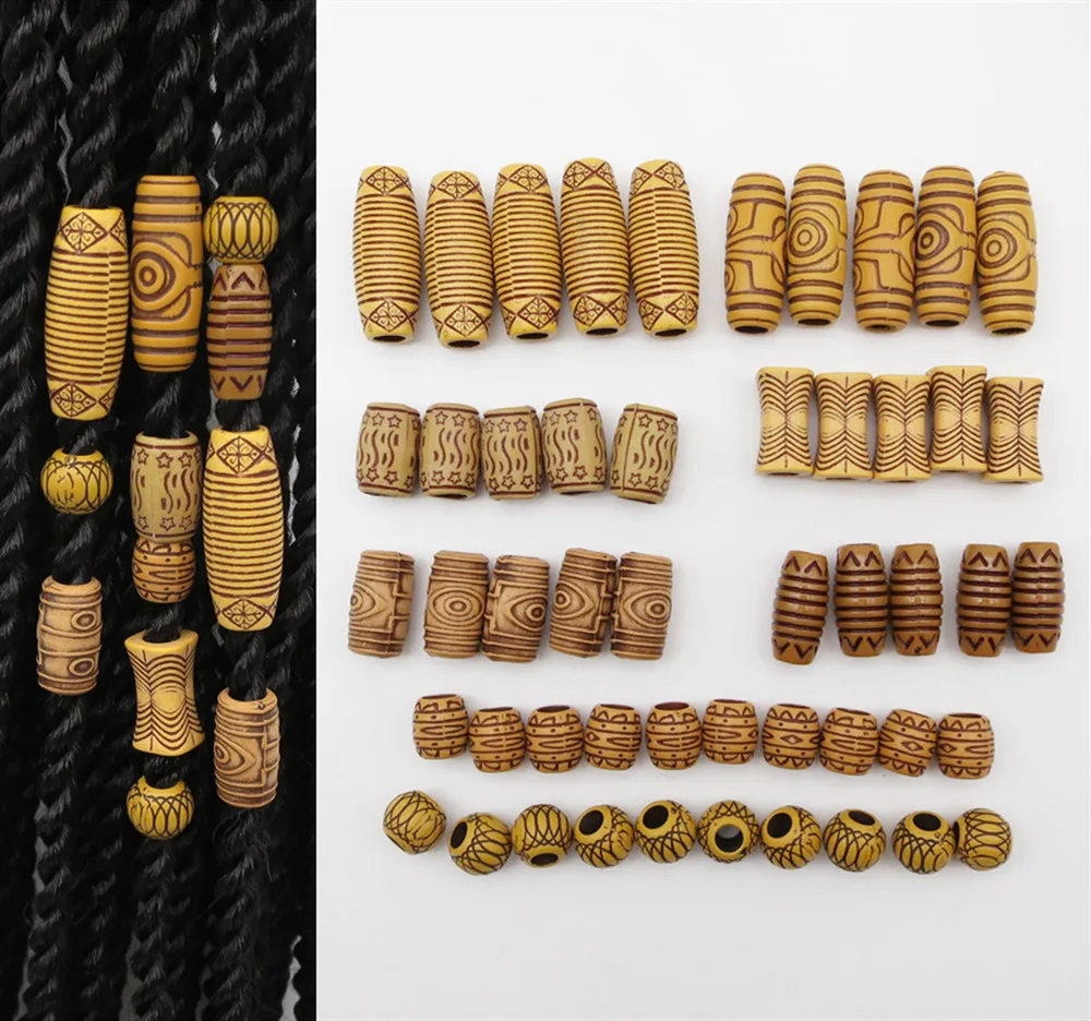 50 unids/pack mezcla de imitación de madera de plástico Crochet trenza de cabello pavor dreadlock cuentas anillos tubo para los hombres y las mujeres accesorios para el cabello