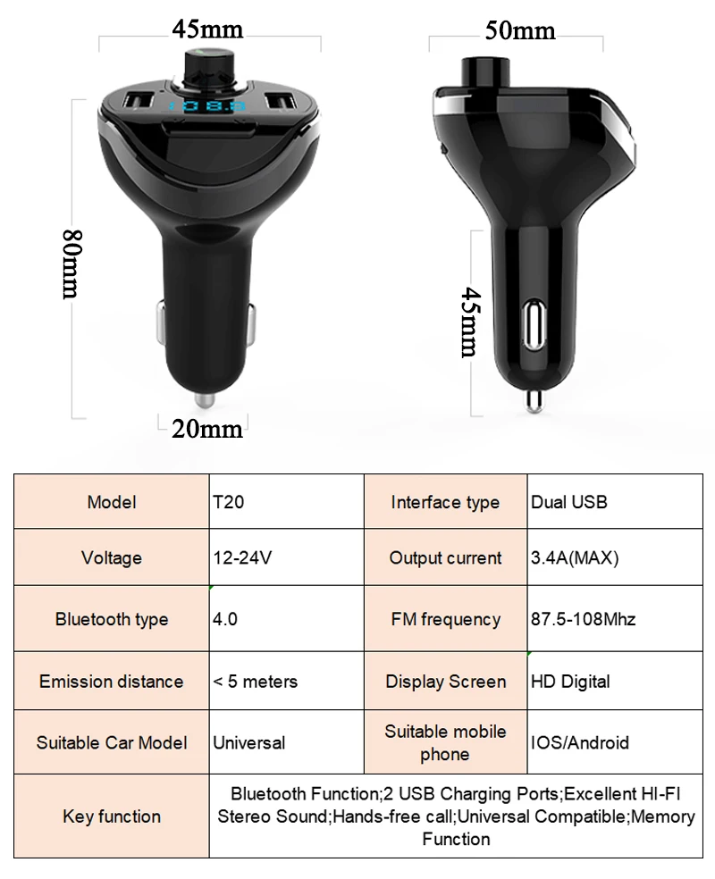 Автомобильный MP3-плеер USB музыкальный адаптер Bluetooth Hands-free радиостанция укв с усилителем типа вибратора ISO Android Поддержка ж/TF слот 2 USB порт аудио плеер