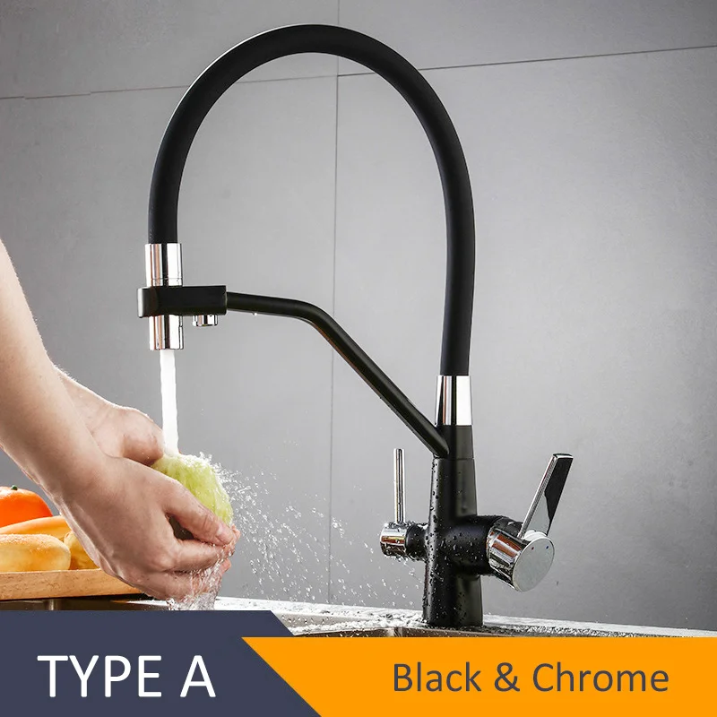Quyanre фильтрованный кухонный смеситель для очистки кухонного крана вращающийся на 360 градусов фильтр для воды кран для кухни три способа кухонный кран - Цвет: A- Black Chrome