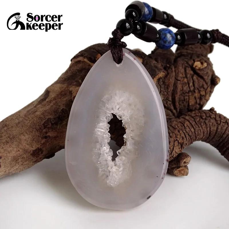 

Real Natural Stone Polished Agates Geode Quartz Crystal Cluster Treasure Bowl Specimen Pendant Necklace For Jewelry Making BC730