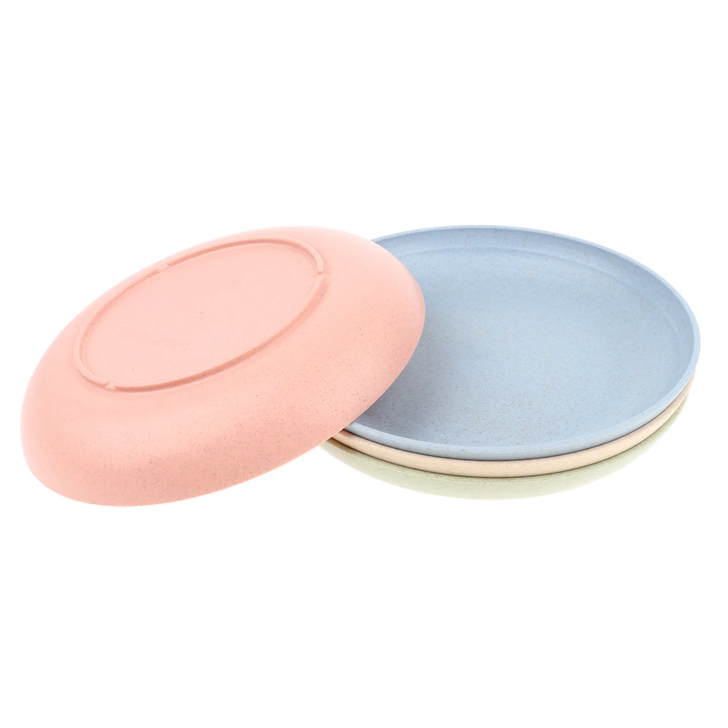 4 Pcs Wheat Straw Healthy Dinner Plates Serving Dishes Round Shape 20cm Dia. Outdoor Camping Home Dinner Lunch Dining Tool