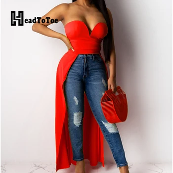 

women strapless long blouse tops