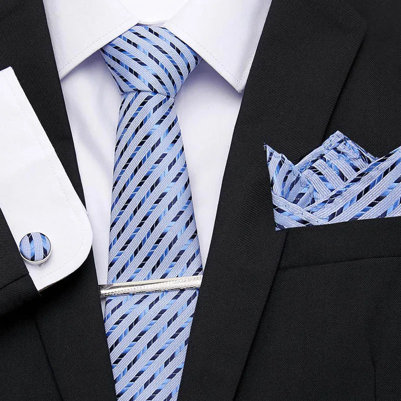 

Tie Set for Men Wedding Party Accessories Business Hanky Handkerchief Cufflink Tie Clip Suit 100%Silk Necktie 7.5cm Wide Tie