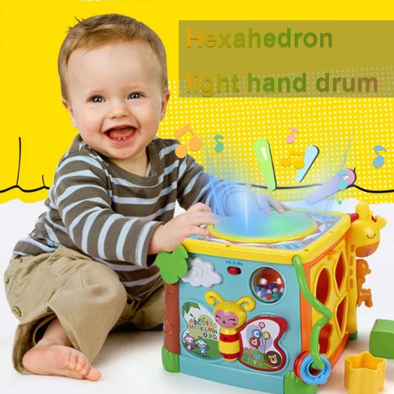 

1-3 Years Old Baby Shape Digital House Toy Children Early Education Puzzle Hexahedron Hand Drum Gift Kids Music Puzzle Toys