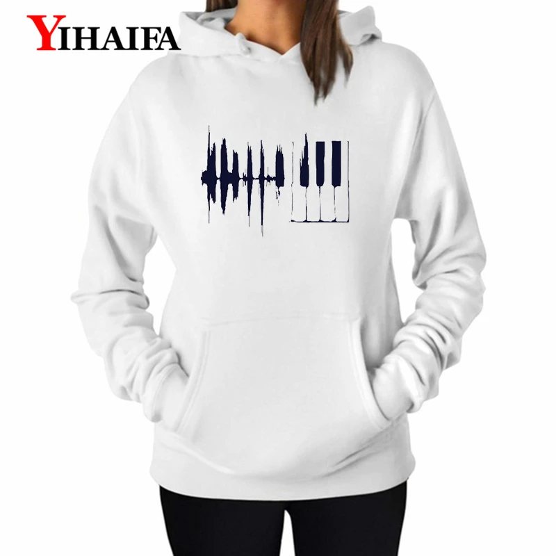 YIHAIFA, женские толстовки, кофты, Harajuku, с длинным рукавом, креативный, фортепиано, с графикой, худи, белый пуловер, пальто