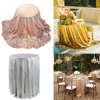 

1.8m Sequin Tablecloth Round Designed Festival Silver Champagne Decoration