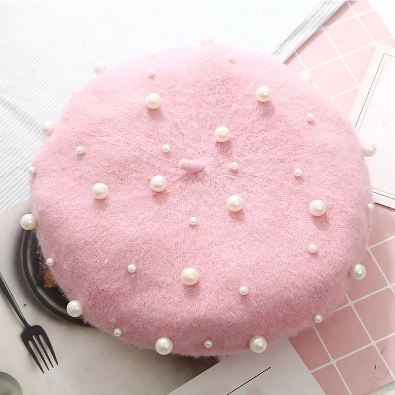 Женский шерстяной берет с вырезами и заклепками женская зимняя Ретро