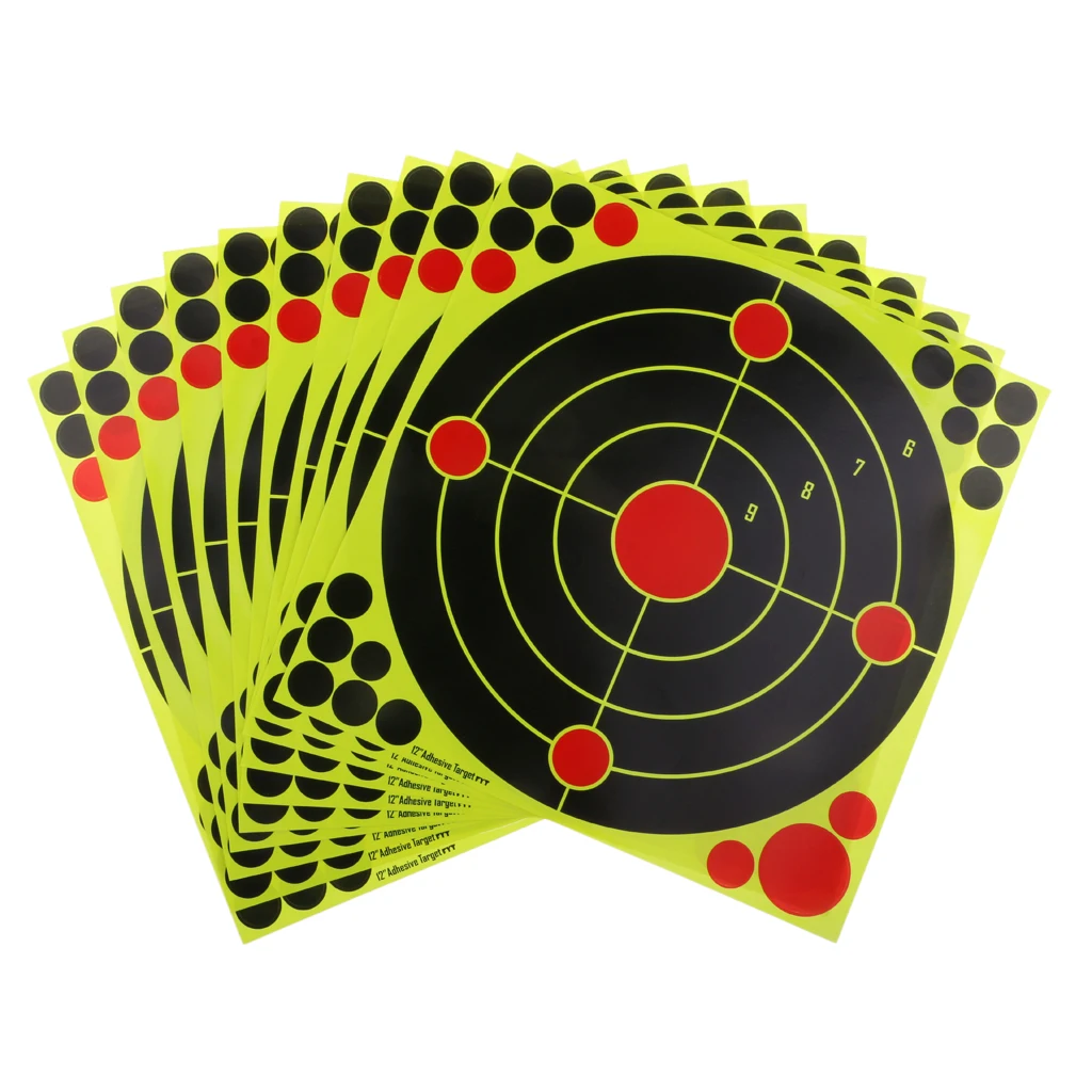 10 Sheet Shooting Targets 12' Reactive Splatter Florescent Target Shooting Target Sticker for Hunting Archery Arrow Training
