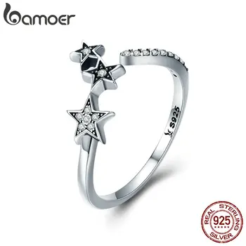 

BAMOER 100% Authentic 925 Sterling Silver Stackable Star Adjustable Finger Ring for Women Sterling Silver Jewelry Gift SCR312