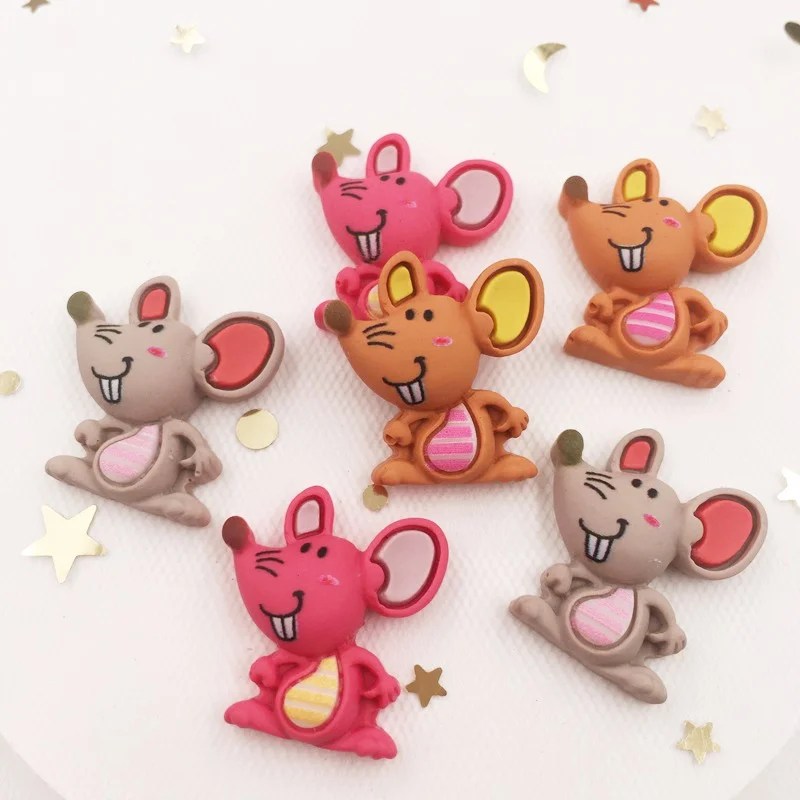Ручная роспись Смешанная Смола Kawaii цветная маленькая мышь плоский задний камень