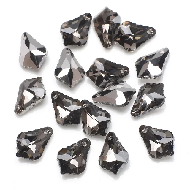 Single Hole Charms Crystal Baroque Pendants Maple Leaf Shape Glass Beads for Jewelry Making Necklace Earrings DIY Best Quality YD grey
