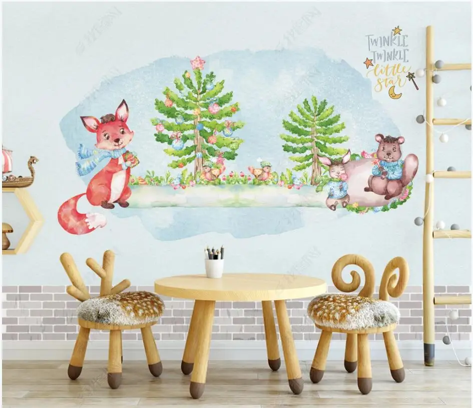 

Custom mural 3d photo wallpaper Cartoon green small tree animal children's room home decor wallpaper for walls 3 d in rolls