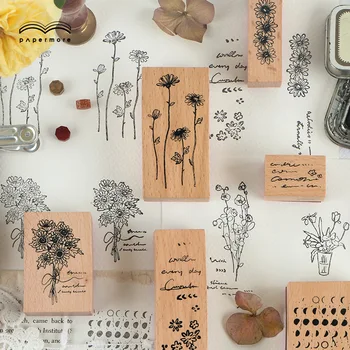

Vintage Daisy And Camellia Wooden Rubber Stamps Set DIY For Scrapbooking Card Making Bullet Journal Wooden Stamps