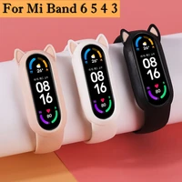 Vrouwen Meisjes Mode Riem Voor Mi Band 6 5 4 3 Kat Oorbeschermers Case Siliconen Band Armband Op Xiaomi Mi band 6 5 4 3 Leuke Polsband