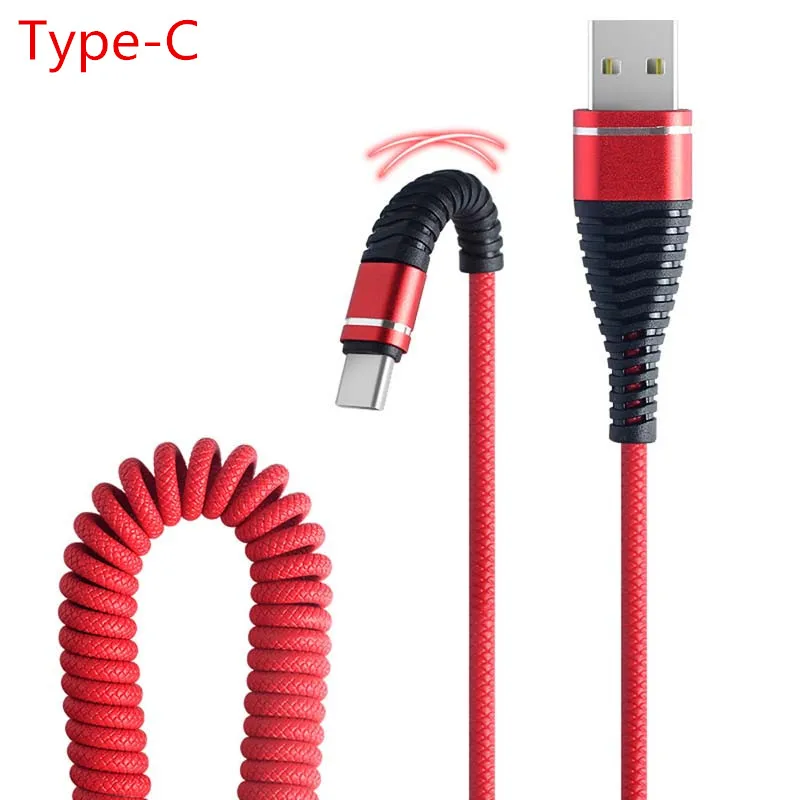 For Type-C 1,2 M type-C кабель для передачи данных Быстрая зарядка Micro USB Мобильный телефон Линия Весна прочный для Android IPhone 7 8 P XS Max универсальный кабель - Цвет: For Type-C