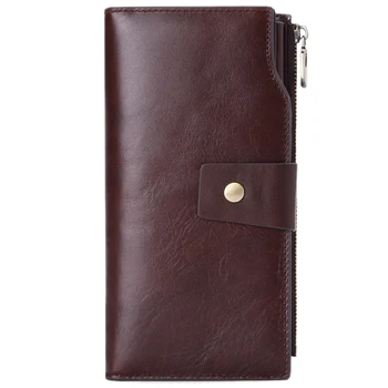 

MISFITS Men's Multi-Card Wallet Fashion Business Long Leather Wallet Zipper Wallet Card Bag Clutch Bag Coffee