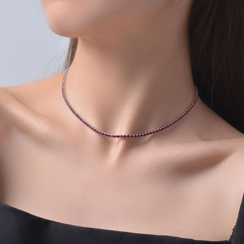 OEVAS 100% 925 Sterling Silver 2.5mm Ruby Tanzanite Sapphire High Carbon Diamond 65mm Chains Necklace Wedding Fine Jewelry Gift