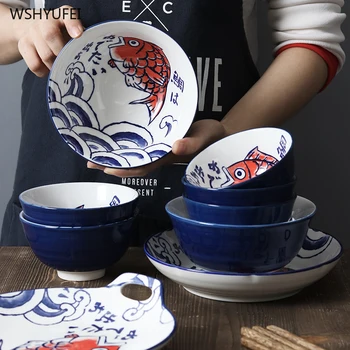 

Ceramic hand-painted carp cutlery Japanese deep plate rice bowl soup bowl baking dish cutlery kitchen board service plate disc