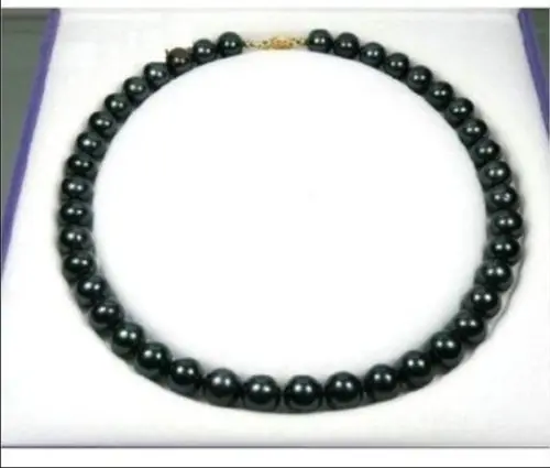 

18" 9-10MM TAHITIAN NATURAL BLACK PEARL NECKLACE 14k/20 GOLD CLASP