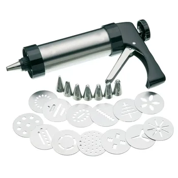 

Stainless Steel Cake Squirt Gun Set Table Flower Mouth Cake Tool Kitchen Baking Tools Cookie Biscuit Machine Presses Nozzle Pipe