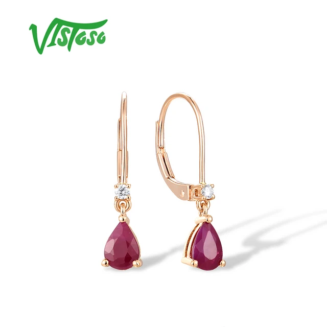 VISTOSO Gold Earrings For Women 14K 585 White Rose Gold Sparkling Blue Sapphire Ruby Diamond Earrings Trendy Party Fine Jewelry 3