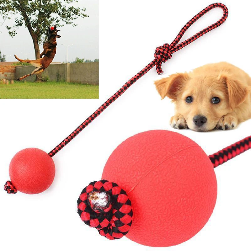Indestructible Dog Ball on a Rope Pet Puppy Tug Balls Toys Pet Chew Toys Dog Training Toy Solid Rubber Balls