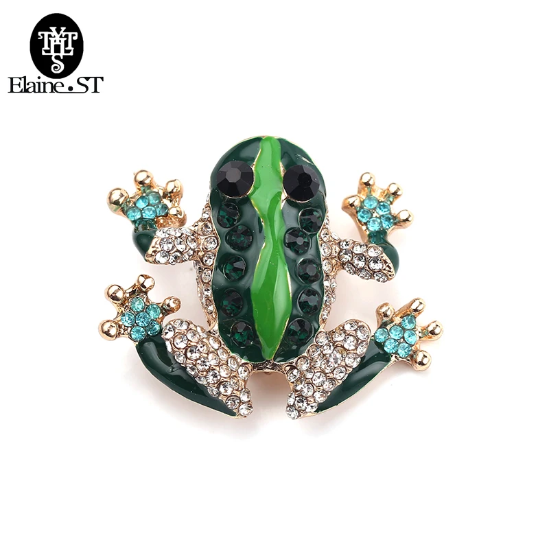 

Fan Fashion Rhinestone Green Frog Brooch For Scarves Women Gold Safety Pin Brooches Hijab Accessories Gift