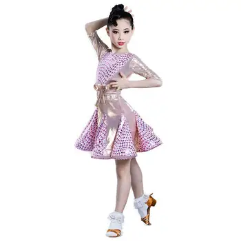 

Girls purple Elegant Pleated Modern Salsa Latin Ballroom Dance Dresses for Girl Dance Clothes Dancing Competition Costume Wear
