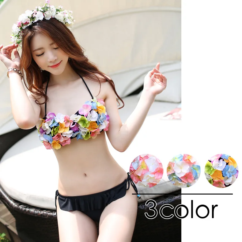 

Thailand Flower Stickers Bikini New Style Flower Stickers Bathing Suit Underwire Bikini Vixy Suit Bathing Suit