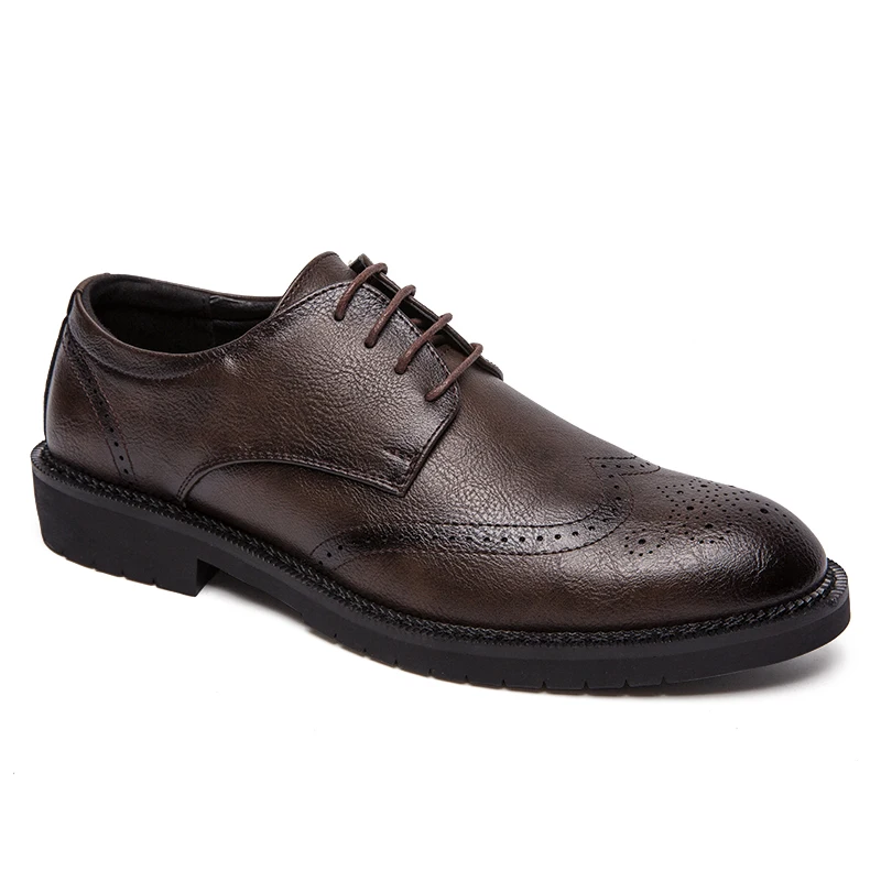 Мужские кожаные туфли с перфорацией типа «броги» размера плюс классические модельные туфли мужские трендовые свадебные туфли роскошные кожаные туфли в деловом стиле размеры 38-47 - Цвет: Brown