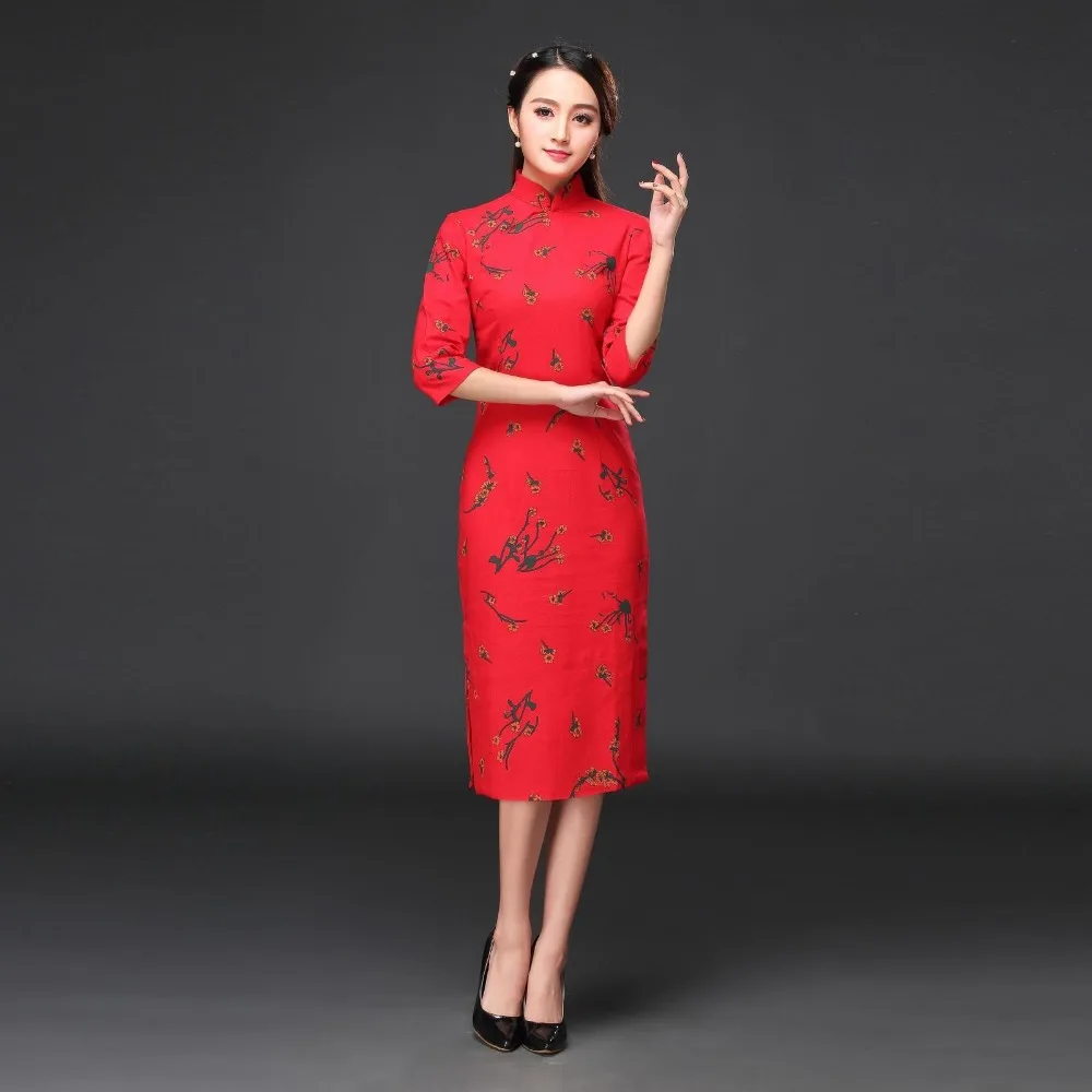 Длинное платье Cheongsam, сексуальное свадебное китайское традиционное платье cheongsam, женское хлопковое и Гламурное свадебное платье cheongsam - Цвет: style C