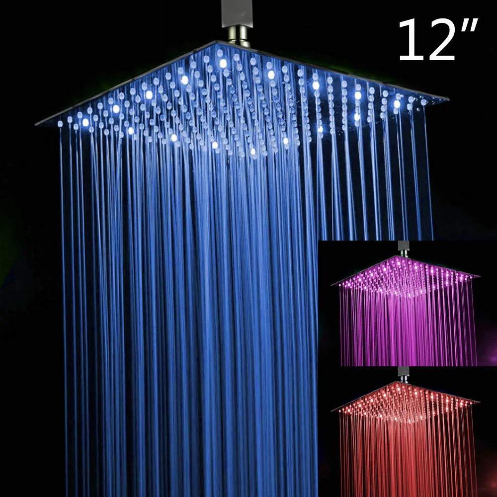 Black led12Inch head Monite черный набор душевых смесителей для ванной комнаты, черное потолочное крепление 8 12 16 светодиодный смеситель для душа W/смеситель для ручного душа - Цвет: Black led12Inch head