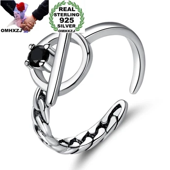 

OMHXZJ Wholesale RG92 European Fashion Woman Party Birthday Wedding Gift Vintage Round AAA Zircon 925 Sterling Silver Open Ring