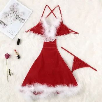 

Autumn Winter Christmas Women Sexy Nightdress Faux Silk Satin Pajamas Set Sleeveless Sleepwear Pajamas Suit Female Underwear